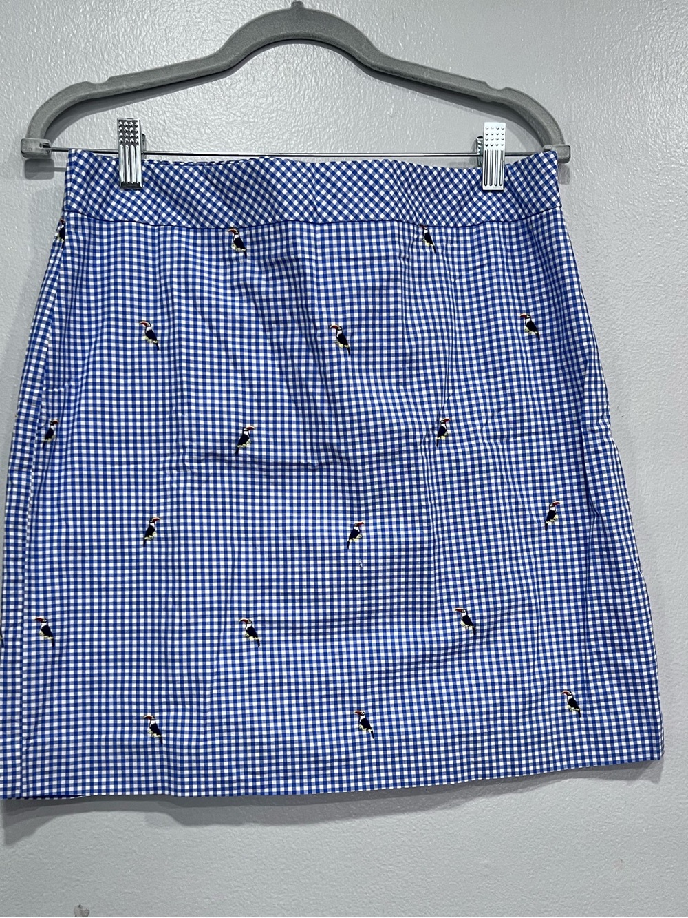 Talbots Blue Gingham women bird embroidered mini skirt size 10P - Picture 6 of 6